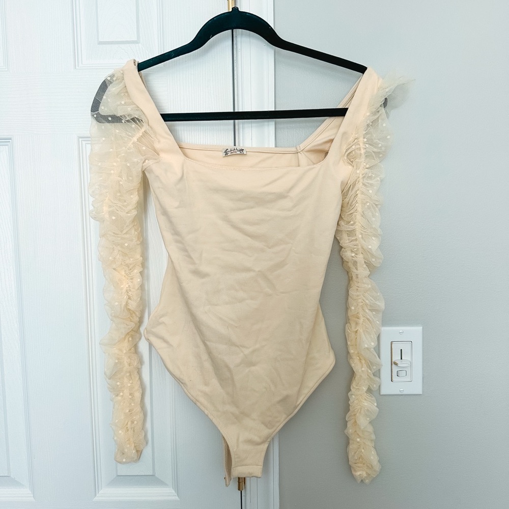 South Moon Under Cream Bodysuit with Sheer Ruffle Sleeves